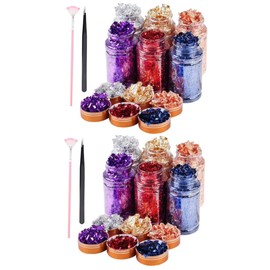 FRCOLOR 2sets Nail Decor Foil Glitter Sequins Color Nail Art Stickers Tweezers Brush for Festive Parties Manicure Supplies Lightweight Easy to Use
