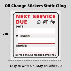 140 PCS Oil Change Stickers Static Cling, 2x2 Inches Oil Change Reminder Sticker for Windshield, No Residue Clear Next Service Due Stickers for Car Auto Vehicle Window Decals