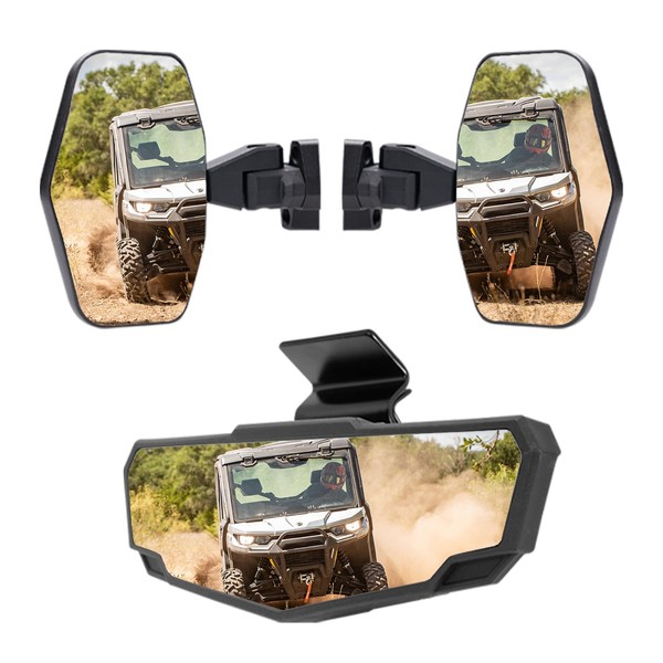 Rear View Mirror and Side Mirrors Kit for Can-Am Defender Defender MAX 2016-2023, A & UTV PRO Adjustable Break-Away Folding Convex Rearview Mirror Accessories, Replace OEM # 715002459