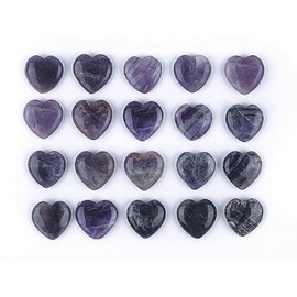 JIC Gem Set of 20 pcs Fluorite Heart 30mm Love Carved Healing Crystal Palm Worry Stone Energy Yoga and Decoration