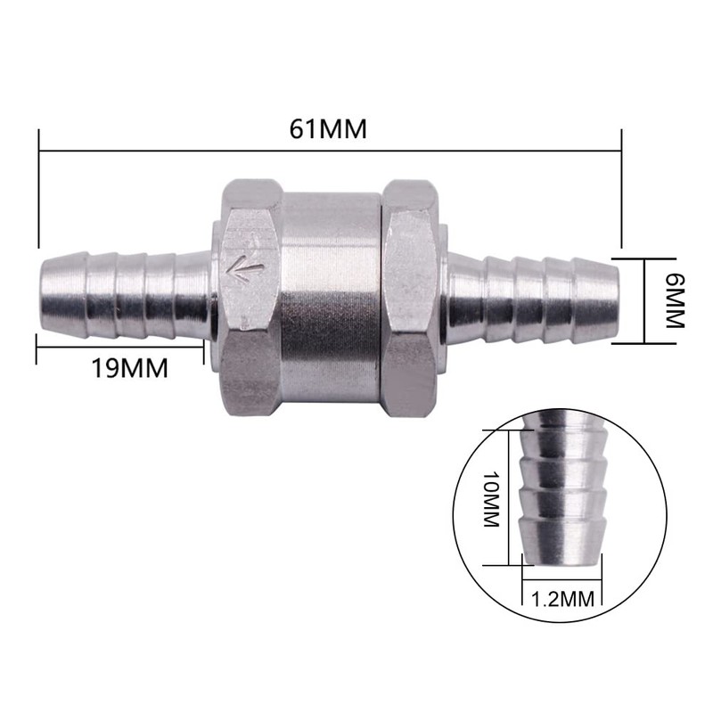 Fuel Check Valve, 6 mm Aluminium Valve Check Valve, Backflow