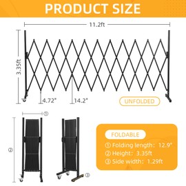 AkiiGer Metal Expandable Barrier Fence for Dogs, Portable Barricade Gate with Casters, Foldable Pet Gate Indoor Outdoor for Rooms, Stairs, Driveway, Garage, Yard, Doorways, 11 Feet, Black