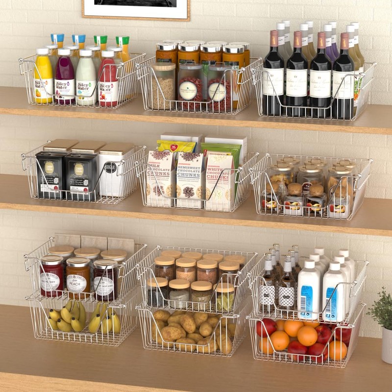 Slideep Large Stackable Storage Baskets Cabinet Organizer Sturdy Metal Wire