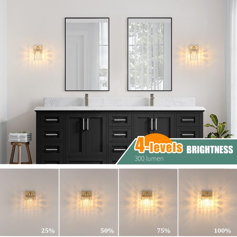 Shenmoyl Set of 2 Crystal Battery Operated Wall Sconce,Rechargeable Wall
