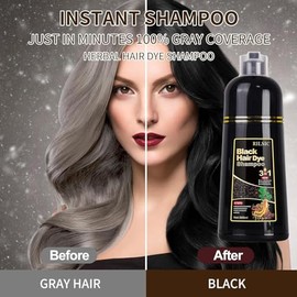 Champú Tinte Castaño Natural 500ml, 3-IN-1 Champú Tinte para Cubrir las Canas, Cabello Castaño Nutre & Oscurece para Hombres Mujeres en 10-15 mins (Bl
