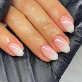 Gradient Pink Press on Nails Short Oval,KXAMELIE Nude Color Full Cover Round Fake Nails For Girls,Short Oval False Nails Glue on,Instant Acrylic Nails Press ons,Blank Short Nails Set in 12 Sizes