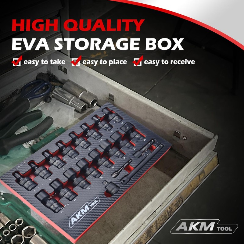 AKM TOOL 3/8" Drive Universal Impact Socket Set, 20 Piece