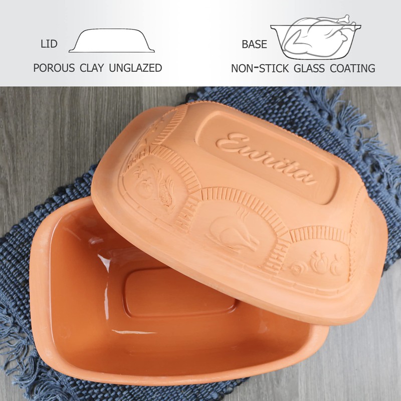 Eurita Clay Roaster, Non-Stick Dutch Oven, Healthy Clay Pot Cooking,