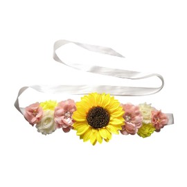 Oyabridal Sunflower Babyshower Sash for Gender Reveal Maternity Sash Belts Flower Pregnancy Belly Sash Belts Boy or Girl, Blush, One Size
