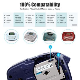 LaBold M-K231 Label Tape Replace for Brother P Touch M Tape M-K231S M231 MK231 M-231 12mm 0.47 Inch for Brother P Touch PT-M95 PT-65 PT-80 PT-70 PT-45 PT-90 Label Makers, Black on White, 10 Pack