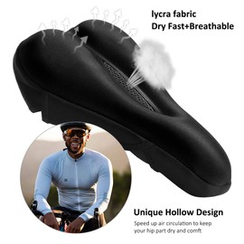RYACO Gel Bike Seat Cushion Cover Breathable Comfortable Bicycle Saddle Cover with Water Dust Resistant Cover Fits Spin, Stationary Exercise Bike, Outdoor or Indoor Cycling - Black
