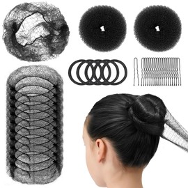 Teenitor Hair Bun Maker Kit For Kids - 2pcs Small Hair Donut Shapers, 10pcs Small Invisible Hair Nets, 20pcs Bobby Pins For Buns, 5 Hair Bands (Black)