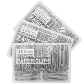 Grealliant 300 PCS Paper Clips, Jumbo Paper Clips for Paperwork, 3 Boxes of 100 PCS Each, Sturdy and Upgraded Plastic Boxes Well Packed, Portable to Use in Office, School and Home (300, Large)