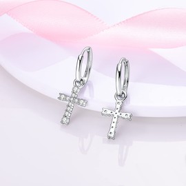 NARMO Cross Dangle Earrings 925 Sterling Silver Cubic Zirconia Hoop Earrings for Women