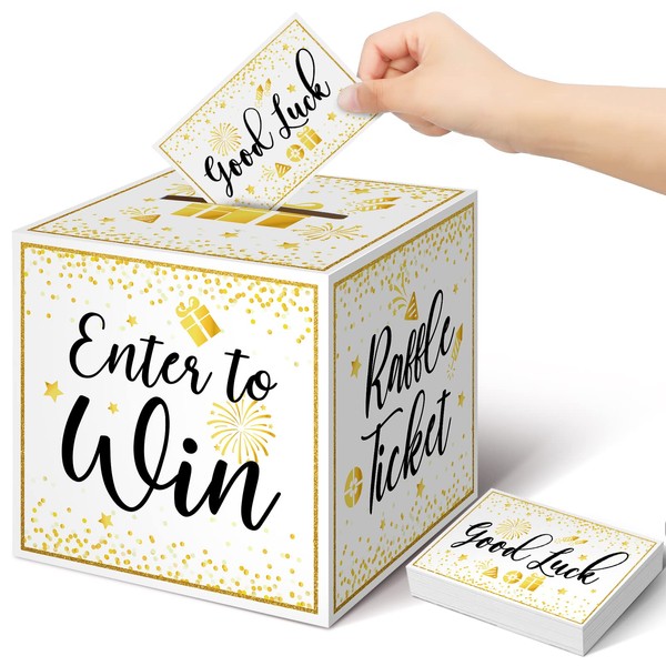 Gold Brass Donation Box Ballot Box Raffle Box Safe Suggestion Box with Raffle Tickets Cards Ballot Box with Slot Collection Box for Raffles (1)