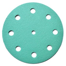 Aiyard 5-Inch 9-Hole Wet Dry Sanding Disc 60/80/120/220/320 Assorted Grits, Heavy-Duty Hook and Loop Polyester Green Film Backing Sandpaper Discs for Random Orbital Sanders, 50 Pack