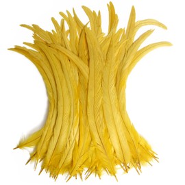 THARAHT 50PCS Rooster Coque Tail Feathers Bulk Natural 12-14Inch 30-35cm for Crafting Wedding Fly Tying Feather Party Performances DIY Decoration Rooster Tail Feather,Yellow