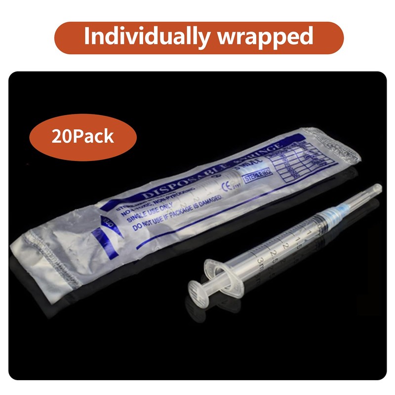 20 Pack 3ml Plastic Syringe with 0.6 x 25mm Syringes