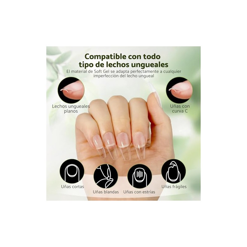 Cherimoya Tips para Uñas Soft Gel Squoval Corto Semi Mate-504