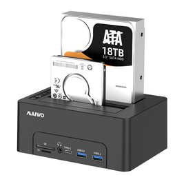 MAIWO Dual Bay 2.5'' 3.5'' SATA HDD SSD Enclosure Duplicator Off-line Cloner, USB-C Docking Station USB 3.1 Laptop Dock, with HD-MI Port/4 USB Hub/Gigabit Ethernet/3.5mm Audio/BT5.0, SD TF Card Slot