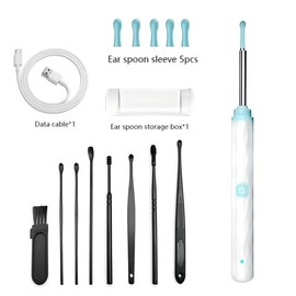 Ear Wax Removal Tool with Camera & Light - 7Counts Ear Cleaning Kit for iOS & Android, Includes 6 Ear Spoons, Safe and Precise Earwax Remover (Black):_White