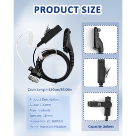 Covert Acoustic Tube Earpiece Headset with Mic, Security Bodyguard PTT Earpiece Headset for Motorola DP3400 DP3401 DP3600 DP3601 XPR6300 XPR6350 XPR6380 APX4000 APX6000 - Multi Pin Two Way Radio