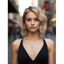 PROSILVER Christian Cross Black Cross Necklace for Women Silver Chain White Cubic Zirconia Pendant Religious Jewelry