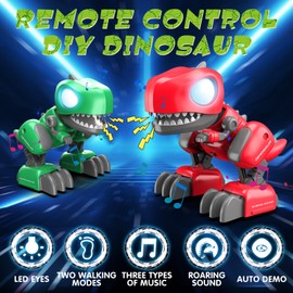 Remote Control Dinosaur, 2.4Ghz Robot Building Dinosaur Toy, RC Dinosaur with Walking and Gliding Mode, STEM Dinosaur Kit with Music, Realistic Roaring Sound, Kids Boys Girls Christmas Birthday Gift