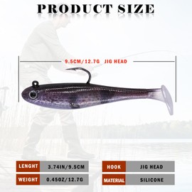 TABKSOLA Rubber Bait Set, 9.5 cm/12.7 g Premade Rubber Bait, Realistic Bait for Salt and Freshwater, Gift for Anglers (5 Pack)