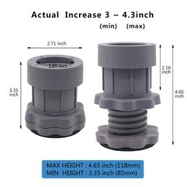 HANIHUA 4 Sets Furniture Bed Risers 3 Inch Washing Machine Support Heavy Duty, Adjustable Height 4 inch Furniture Risers for Sofa, Fridge, Chairs, Light Gray