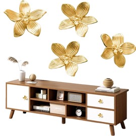 Ygapuzi 4 Pack Gold Flower Drawer Knobs for Dresser Drawer, Brushed Gold Petal Cabinet Knobs Cute Furniture Cupboard Drawer Pulls Handles for Kitchen Wardrobe Door Hardware Decoration