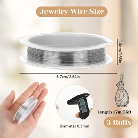 Giantree 3 Rolls 0.3mm Stainless Steel Wire - 56Ft Bailing Wire for Craft, Sculpting and Jewelry Making