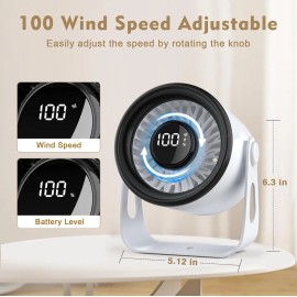 Desk Fans Small Quiet, 100 Speeds Rechargeable Fan Portable, 4000mAh Battery