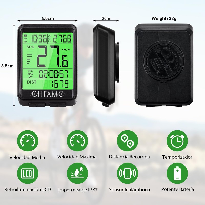 OHFAMO Bike Computer Wireless, IPX7 Waterproof Wireless Bike Speedometer