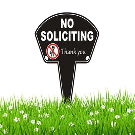 Saiwithend No Soliciting Yard Sign, 13.5" x 9.5" Double-sided Aluminum No Solicitors Sign with Integrated Stake, Funny No Soliciting Sign for House Home Front Door Use(Black, 1 PC)