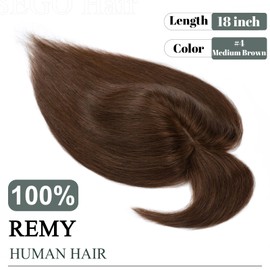 SEGO Hair Toppers for Women Real Human Hair with Thinning Hair, Toppers Hair with Bangs Clip in Toppers Straight 150% Density Silk Base -18 Inch #4 Medium Brown