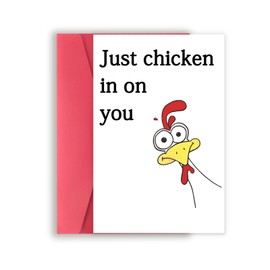 Missonemi Funny Thinking of You Card, Humor Encouragement Card for Him Her, Thinking of You Greeting Card for Women Men - Just Chicken In On You