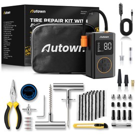 AUTOWN Flat Tire Repair Kit with Air Compressor 54 Pieces for Car, Motorcycle, ATV, Jeep, Truck, Tractor Flat Tire Repair (54PCS)