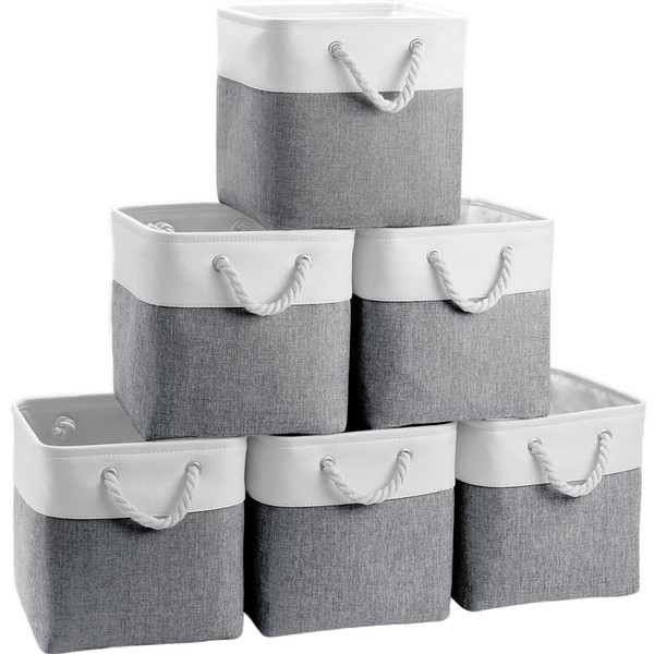 FinishingBo Fabric Cubes Storage Basket, 6 Pack 11x11 in with