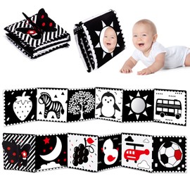 Thremhoo Black and White High Contrast Toys for Baby 0-3 3-6 Months Infant Tummy Time Soft Crinkle Book Mirror Sensory Toys 0 2 4 5 6 Month Old Babies Boy Gril Brain Development Newborn Shower