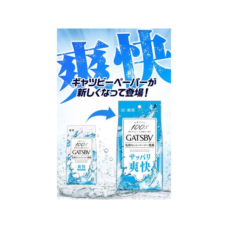 Mandom Gatsby Facial Paper, Refreshing Fresh Aqua Scent, Face Cleansing,