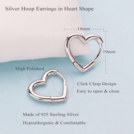 Cangall Silver Hoop Earrings for Women, 925 Sterling Silver Heart Shaped Earrings, Minimalist Sweet Love Heart Hoop Earrings, Hypoallergenic Small Cute Cartilage Sleeper Silver Earrings for Girls