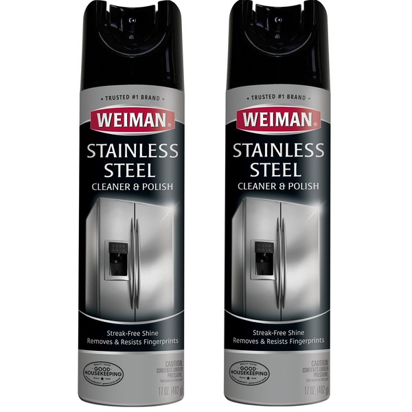 Weiman Stainless Steel Cleaner and Polish - 17 Ounce (2 Pack) - Non-Toxic Protects Appliances from Fingerprints and Leaves a Streak-less Shine for Refrigerator Dishwasher Oven Grill - 34 Ounce Total