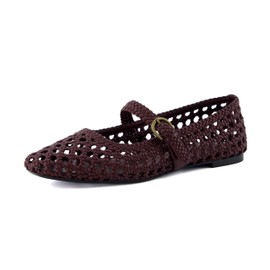 Cushion Weston - Zapatos planos de ballet tejidos a mano para mujer, piel sintética, con correa ajustable y espuma viscoelástica, Borgoña, 7 Wide