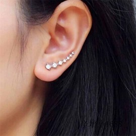 Yheakne Boho Rhinestone Ear Crawler Earrings Silver Crystal Ear Climber Crystals Ear Warmers Hoop Climber CZ Stud Earrings Jewellery for Women and Girls (Silver)