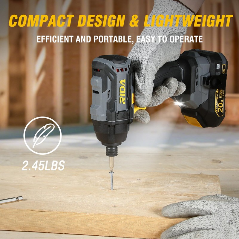 RIDA Cordless Brushless Impact Driver 180N.m, 20V Electric Impact Drill/Driver