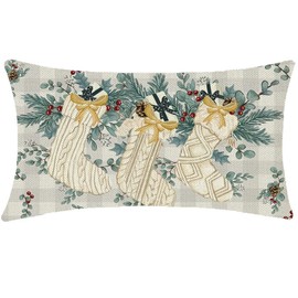 Christmas Pillow Covers Merry Christmas Stocking Snowflakes Throw Pillow Cover Cushion Case Cotton Linen Home Office Decoration Rectangle 12 X 20 Inch