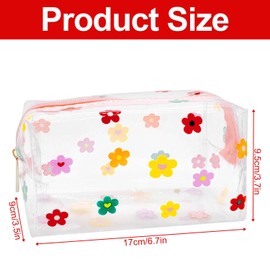 Rumyve Clear Makeup Bag,Cute PVC Flower Red Heart Makeup Bag,Portable Cute PVC Makeup Bag Zipper Pencil Case, Multi-Functional Storage Travel Accessories,Women Girls(Flowers)