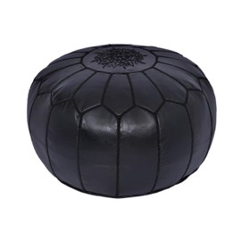 Marrakesh Gallery Genuine Leather Round Pouf Unstuffed - Moroccan Ottoman Footstool, Footrest Cover - Boho Decor - Bohemian Living Room, Bedroom, Kids Room, Gift & Wedding