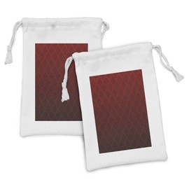 Lunarable Maroon Fabric Pouch Set of 2, Baroque Art Venetian Style Royal Theme Renaissance Inspired Motifs, Small Drawstring Bag for Toiletries Masks and Favors, 9" x 6", Maroon Black